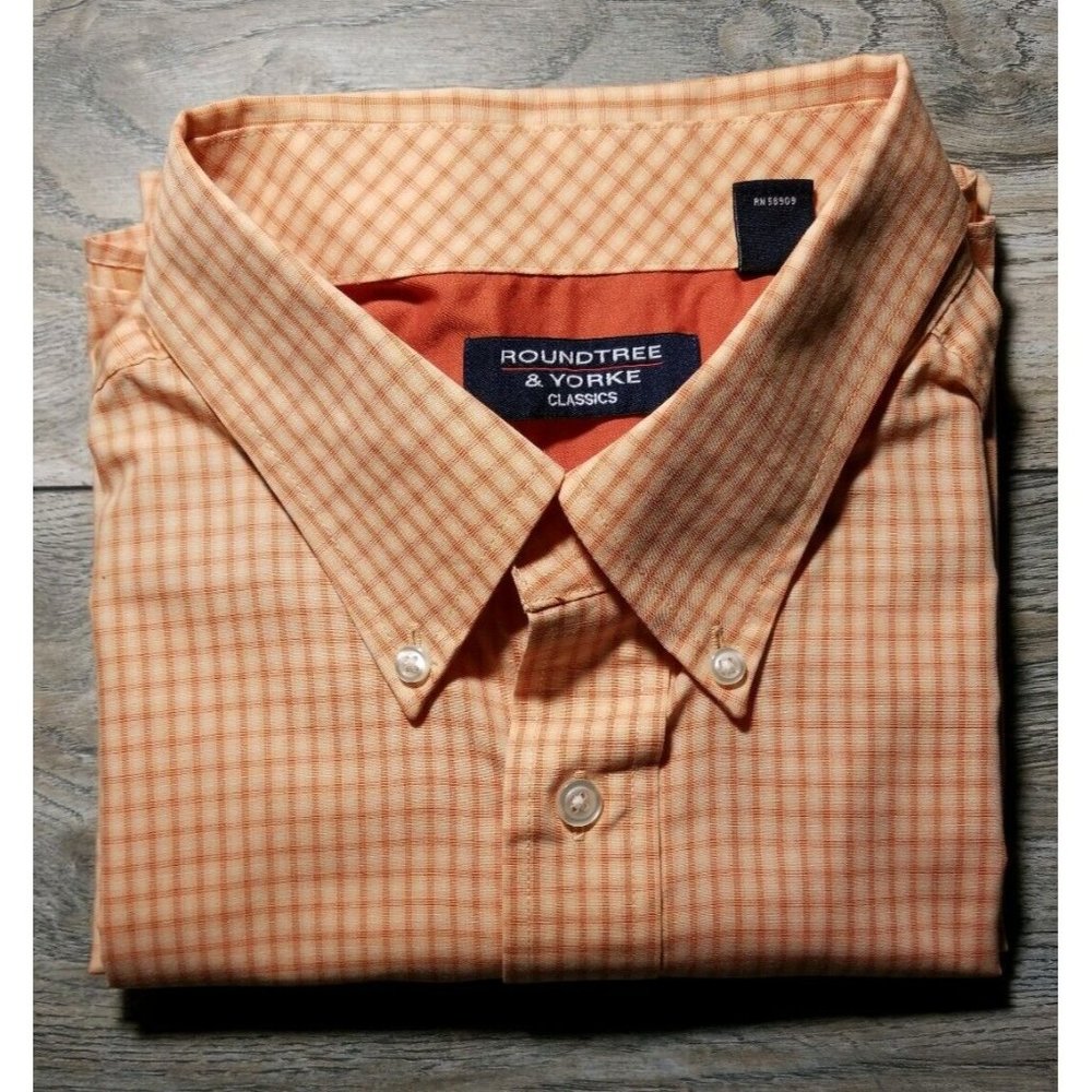 Roundtree Yorke Mens XL Burnt Orange Short Sleeve Business Casual Dress Shirt - Picture 10 of 11